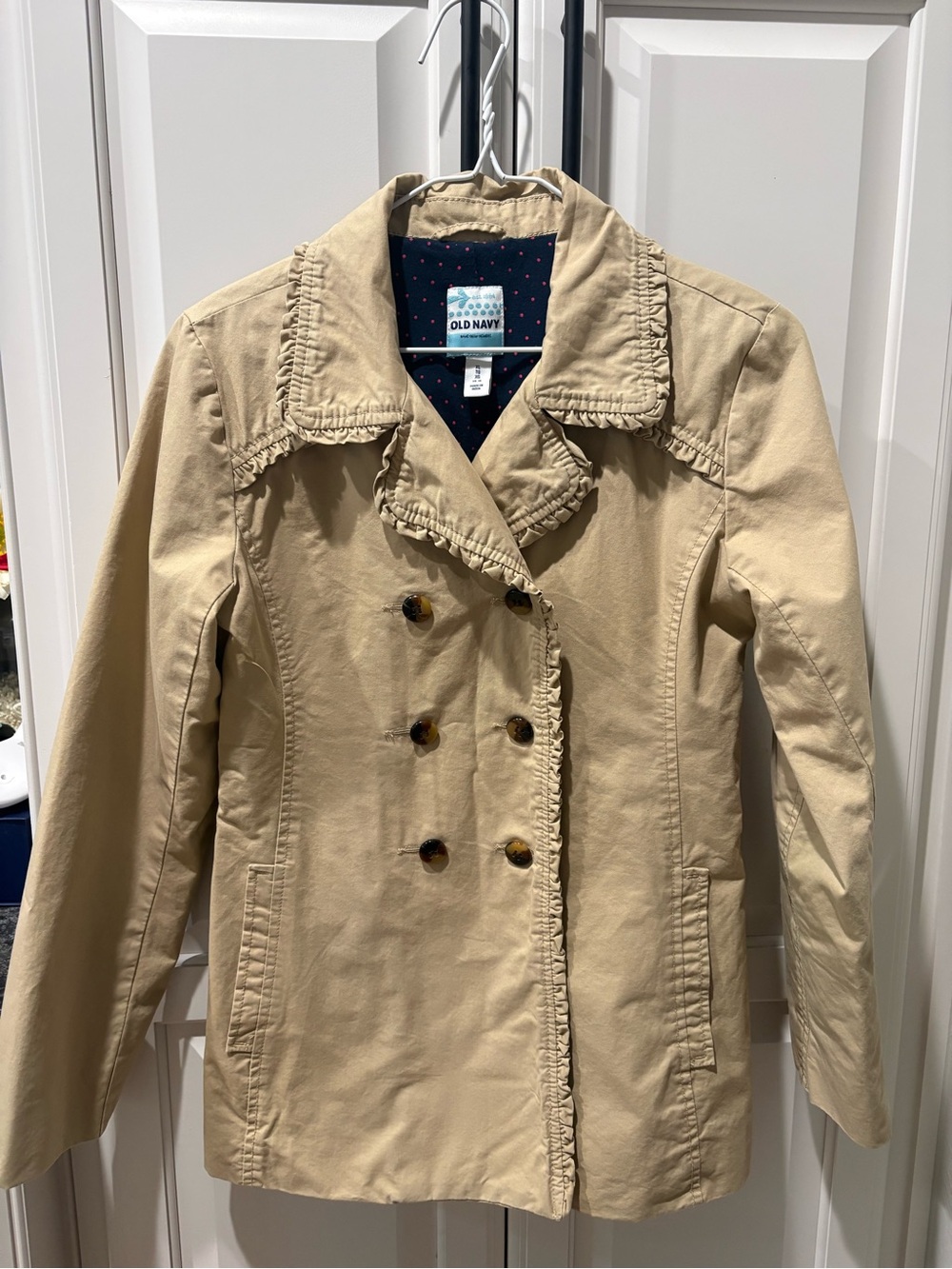 Old Navy, Rolled Oats,  Double-Breasted Trench Coat EUC, size 14/16